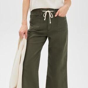 PAIGE Olive Green Wide Leg Cropped Pants